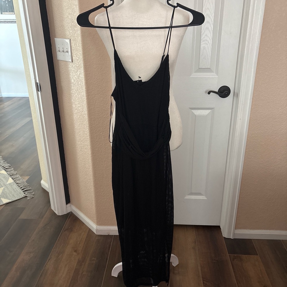 Express Black Ribbed Spaghetti Strap Maxi Dress